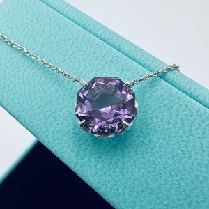 RARE Tiffany & Co. Octagon Amethyst Sparkler Necklace in Silver with Box
